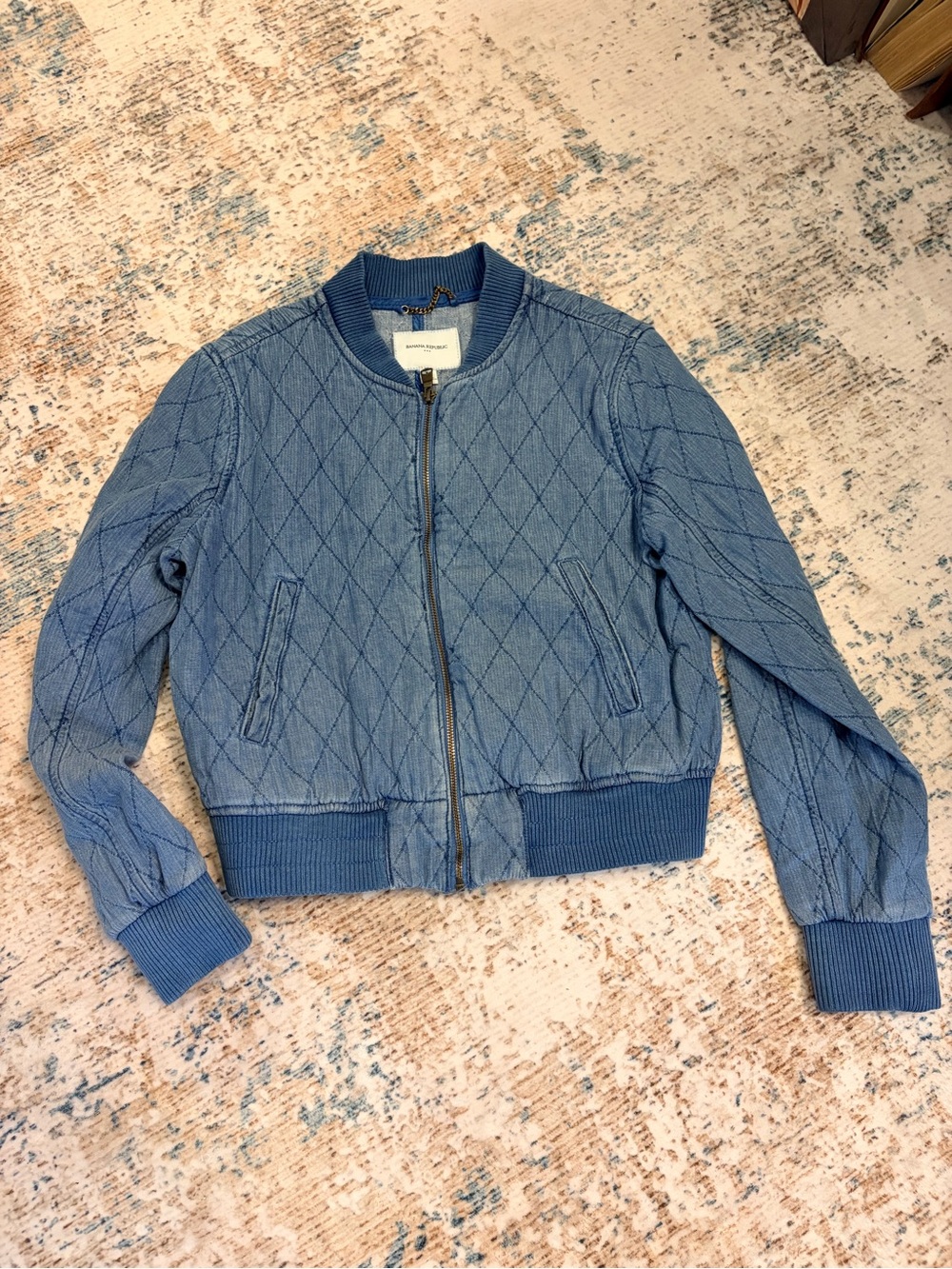 Banana Republic Factory Quilted Light Blue Bomber Jacket